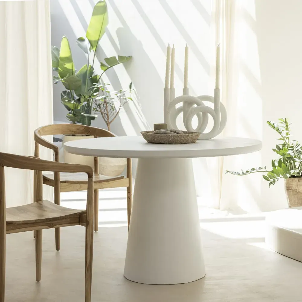 Illustration numéro 2 du produit Table à manger 4 personnes ronde en fibre de ciment - Blanc