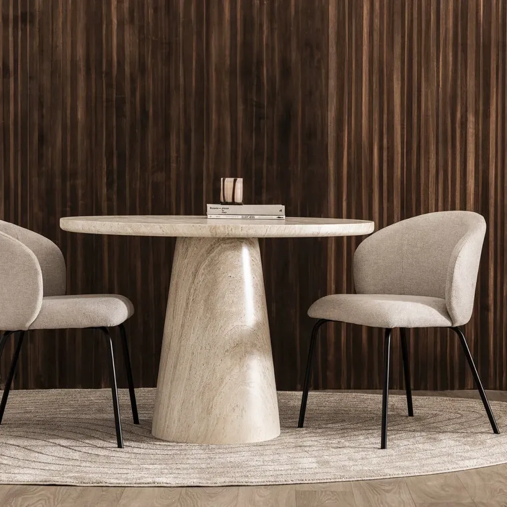 Illustration numéro 2 du produit Table à manger 4 personnes ronde effet travertin - Beige