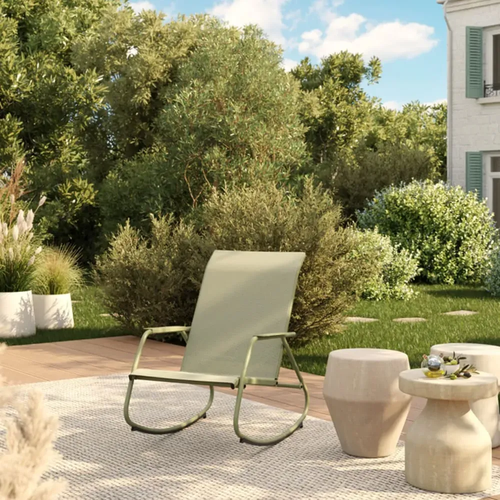 Illustration numéro 2 du produit Fauteuil à bascule en acier et textilène kaki