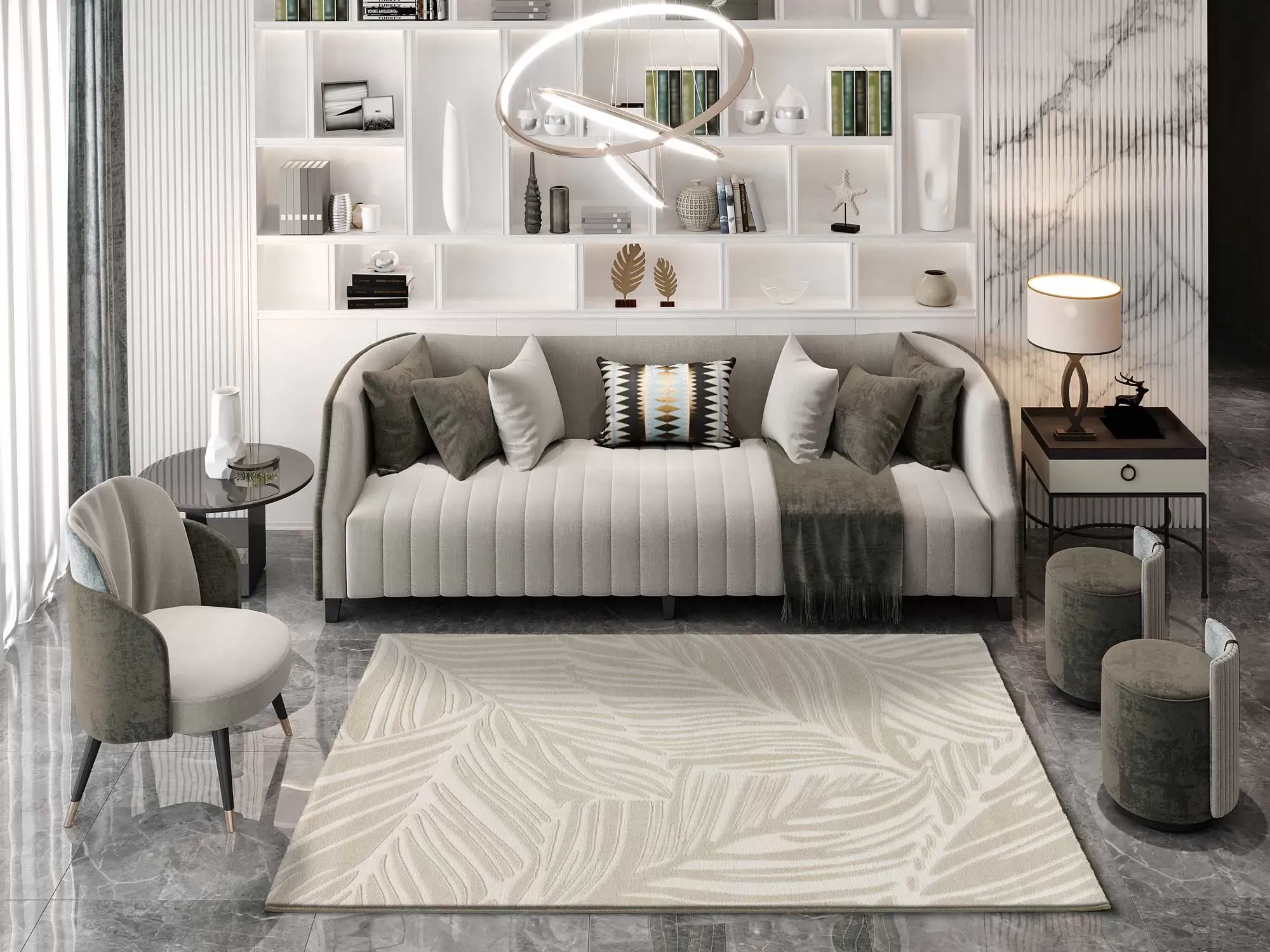 Illustration numéro 2 du produit Tapis à relief botanique blanc/crème 80x150 cm