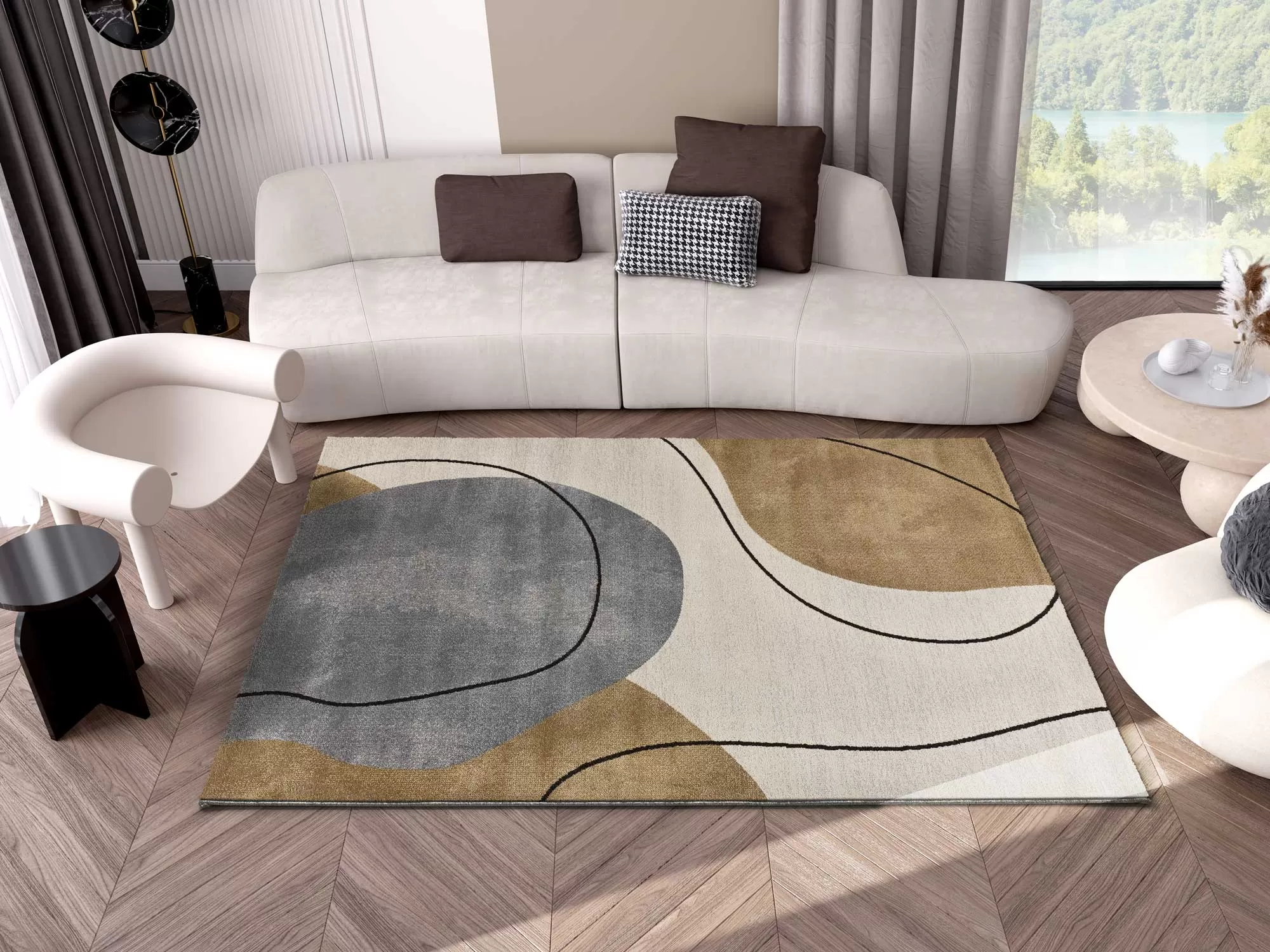 Illustration numéro 2 du produit Tapis formes organiques beige/gris/marron 140x200 cm