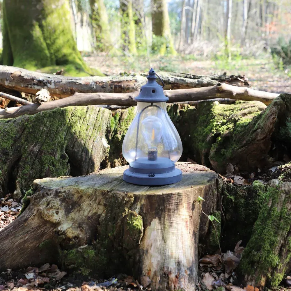 Illustration numéro 2 du produit Lanterne pétrole jardin à poser bougie industrielle métal gris 34cm