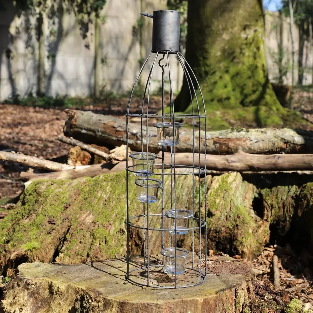 Illustration numéro 2 du produit Lanterne extérieure jardin à poser bougie ancienne métal gris 60 cm