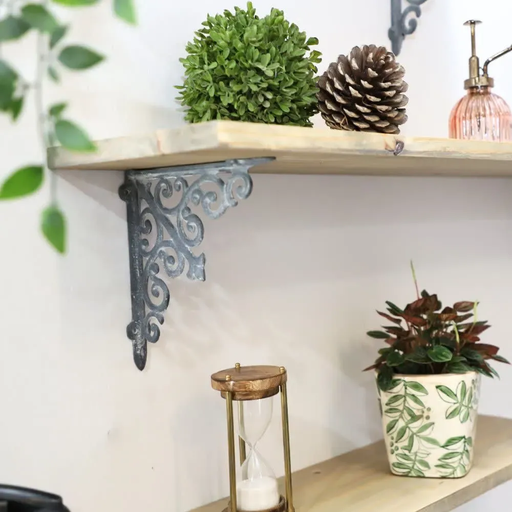 Illustration numéro 2 du produit Equerre fixation étagère vintage ancienne fonte grise 20 x 21 cm