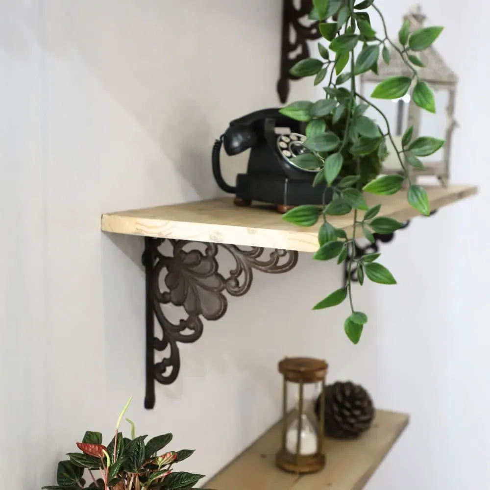 Illustration numéro 2 du produit Equerre fixation étagère vintage ancienne fonte marron 23 x 24 cm