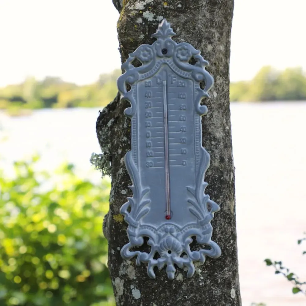 Illustration numéro 2 du produit Grand thermomètre extérieur décoratif vintage fonte grise 37cm