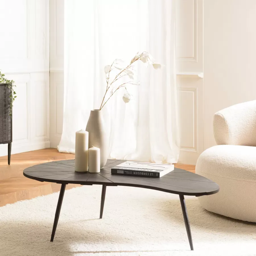 Illustration numéro 2 du produit Table basse ovoïde plateau texturé noir mat pieds en fer noir