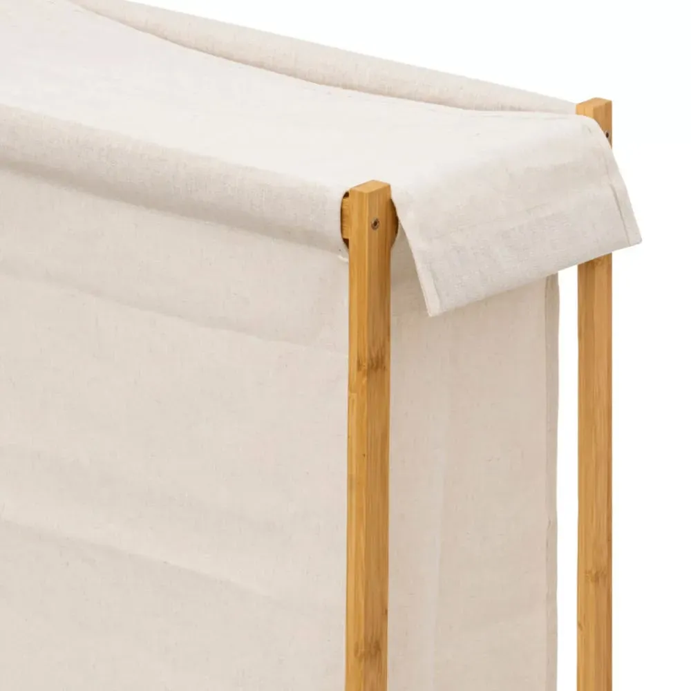 Illustration numéro 2 du produit Panier à linge sur roulettes bois beige 55x85 cm