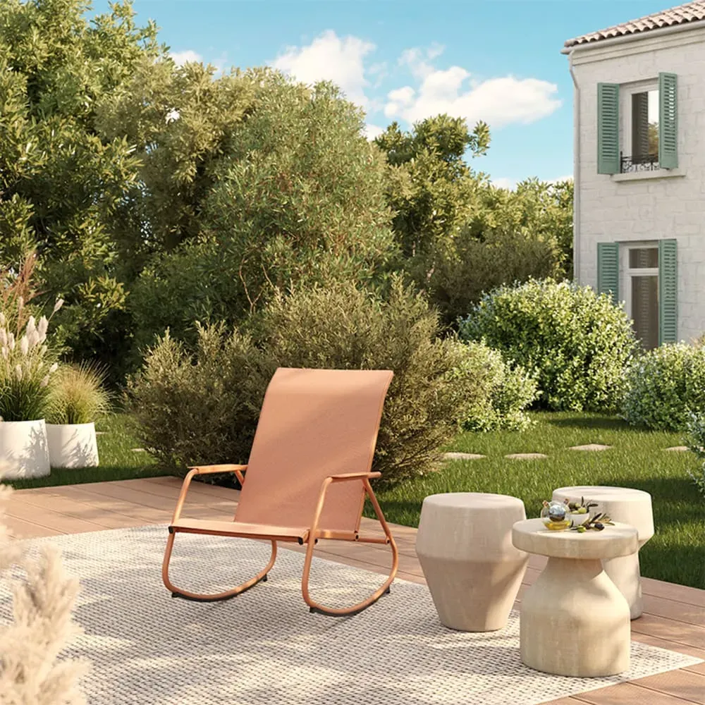 Illustration numéro 2 du produit Fauteuil à bascule en acier et textilène pêche