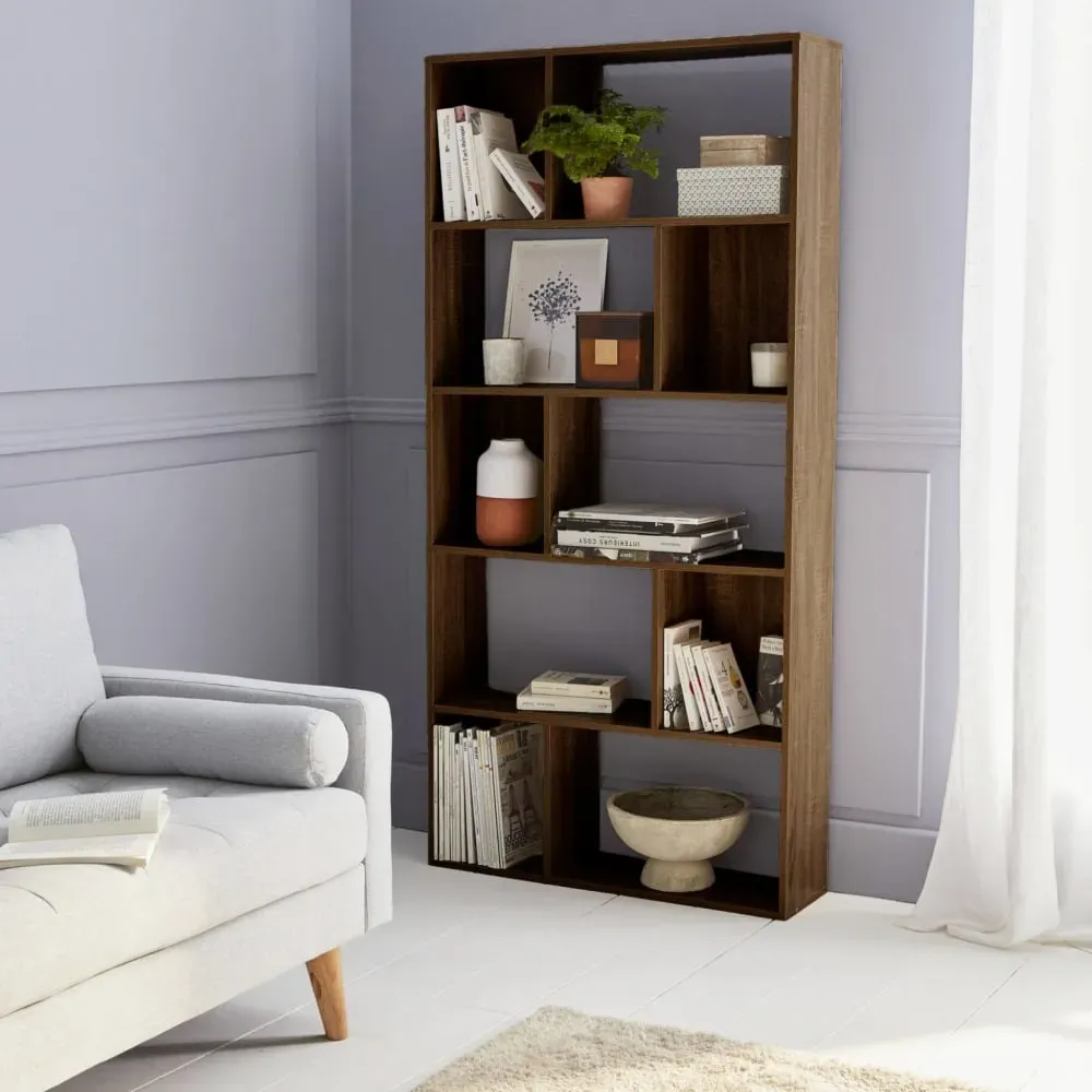 Illustration numéro 2 du produit Bibliothèque design asymétrique, couleur bois foncé