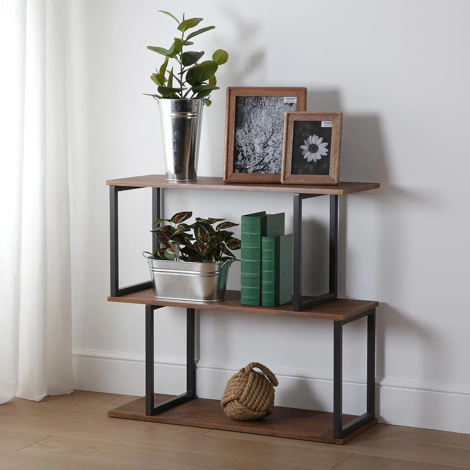 Illustration numéro 2 du produit Etagère 3 étagères en aggloméré imitation bois marron et noir