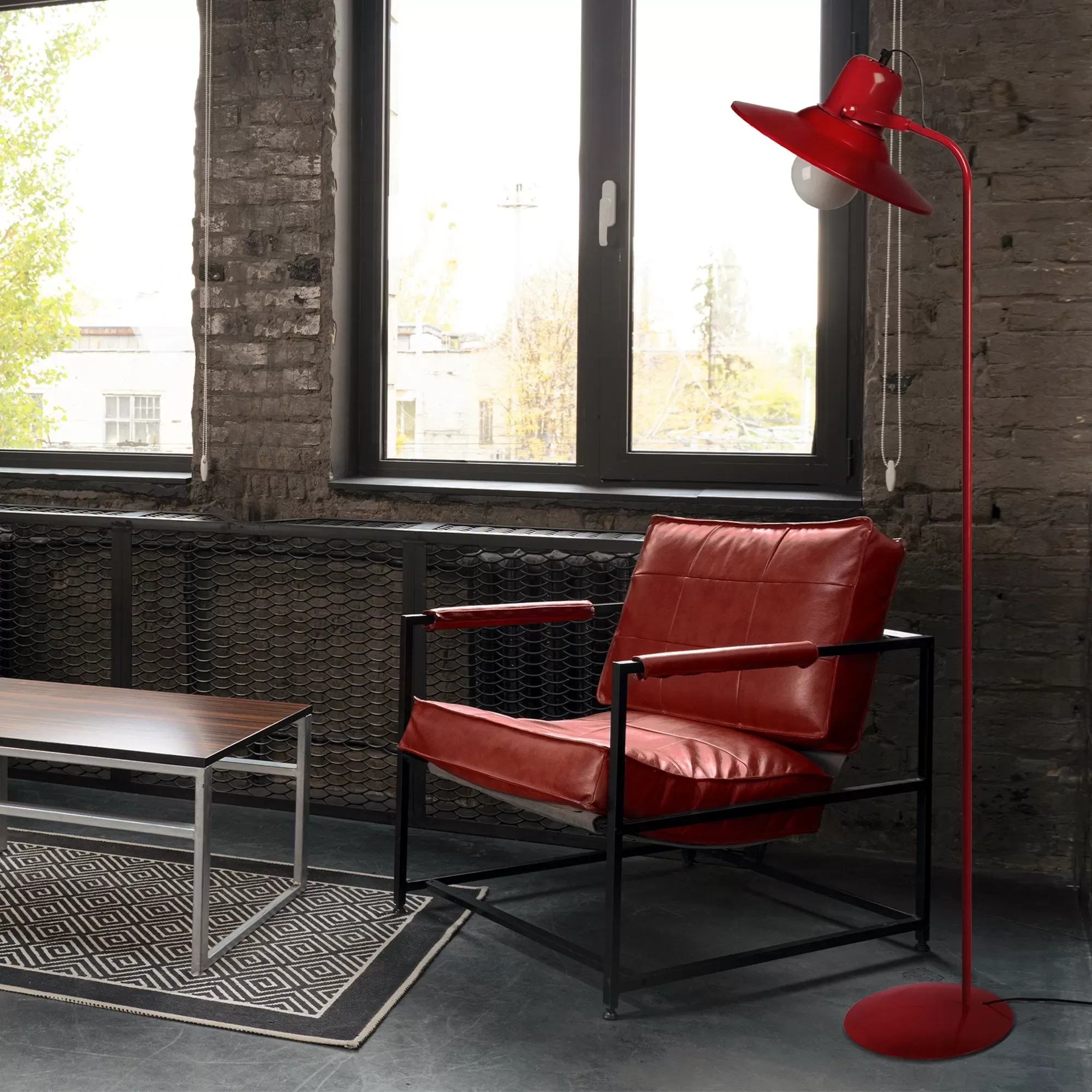 Illustration numéro 2 du produit Lampadaire liseuse  métal,Rouge ,H150xD29xP29cm