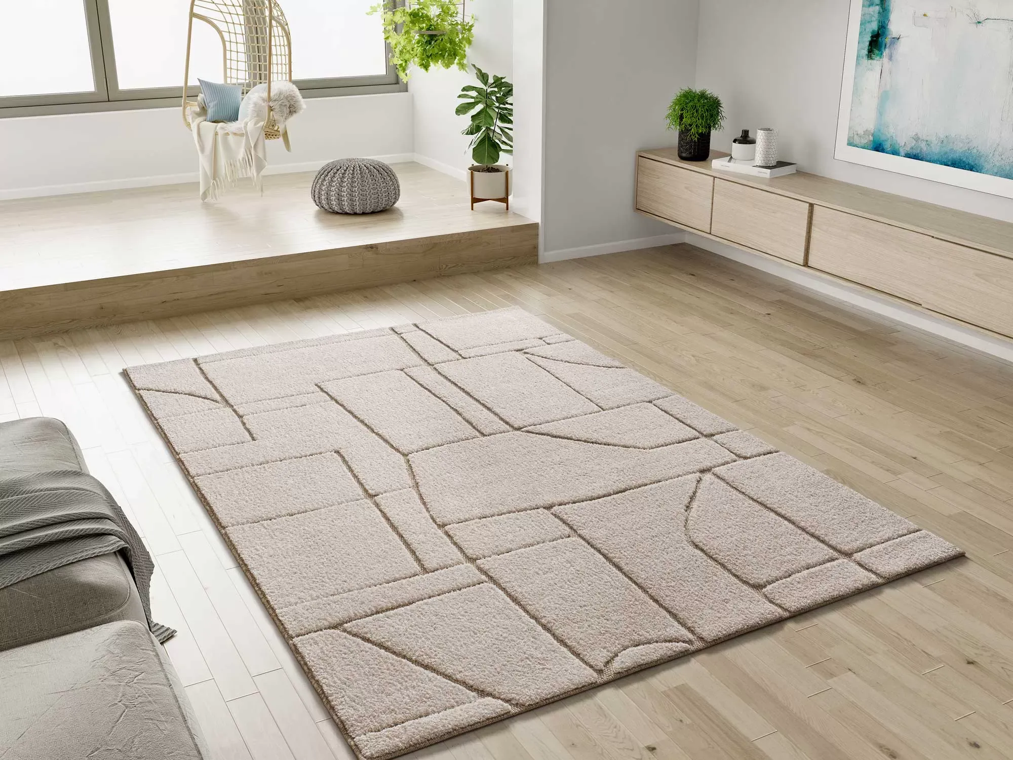 Illustration numéro 2 du produit Tapis à relief scandinave crème 120x170 cm