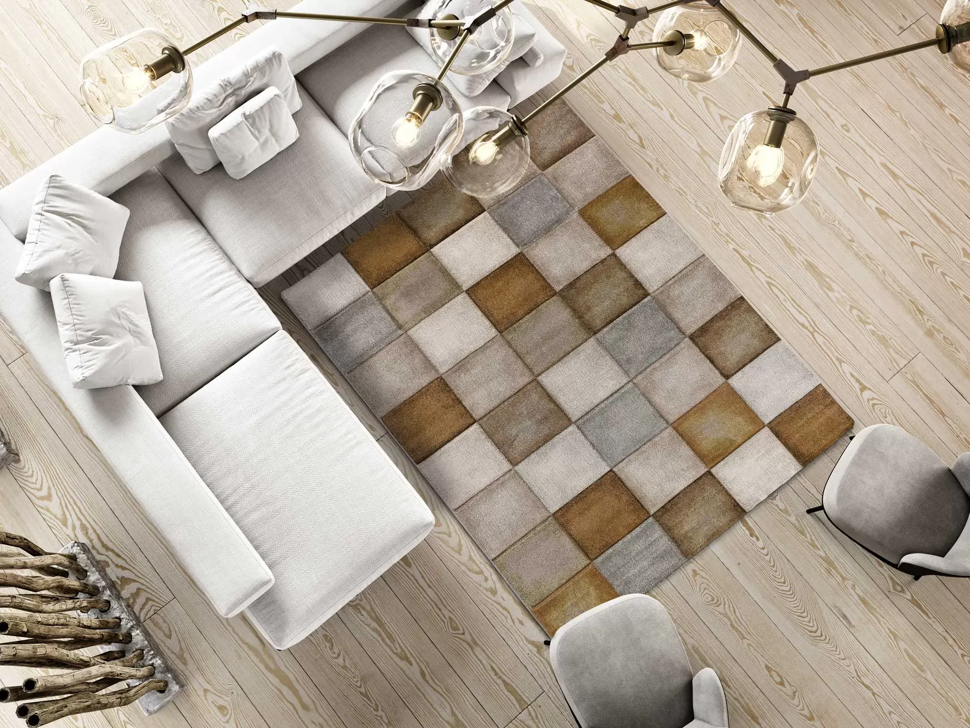 Illustration numéro 2 du produit Tapis damier rouille/beige/gris 80x150 cm