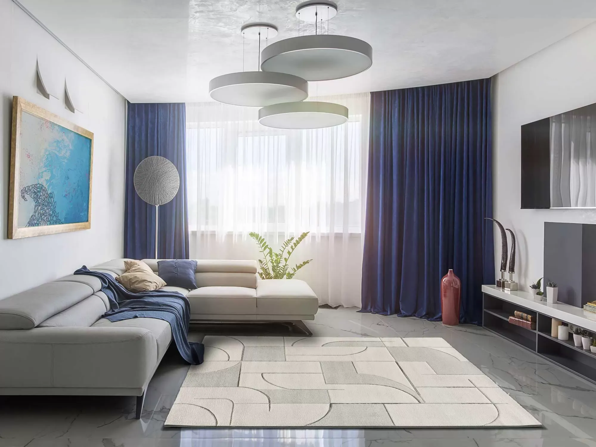 Illustration numéro 2 du produit Tapis géométrique crème 120x170 cm