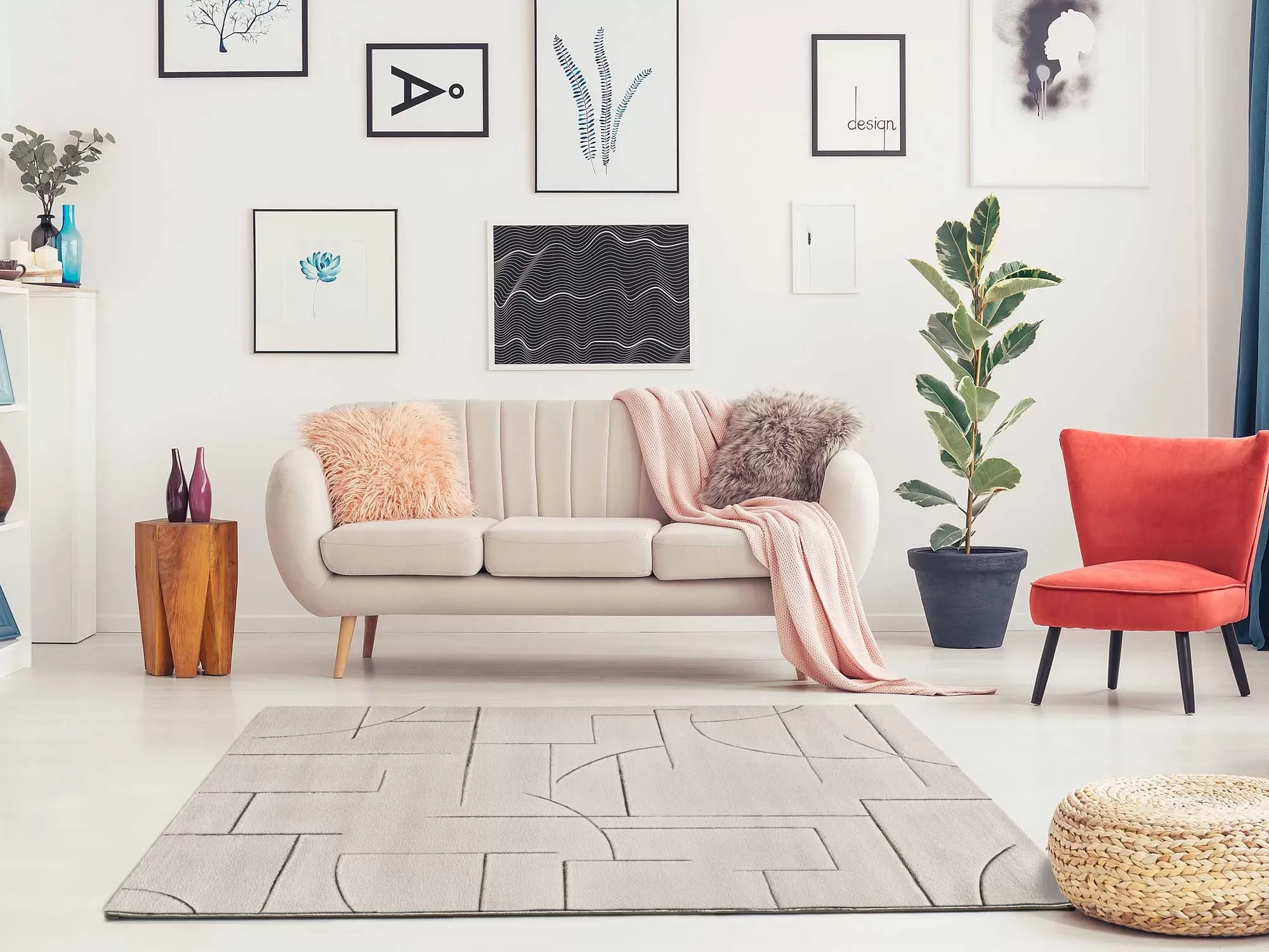 Illustration numéro 2 du produit Tapis géométrique crème 160x230 cm