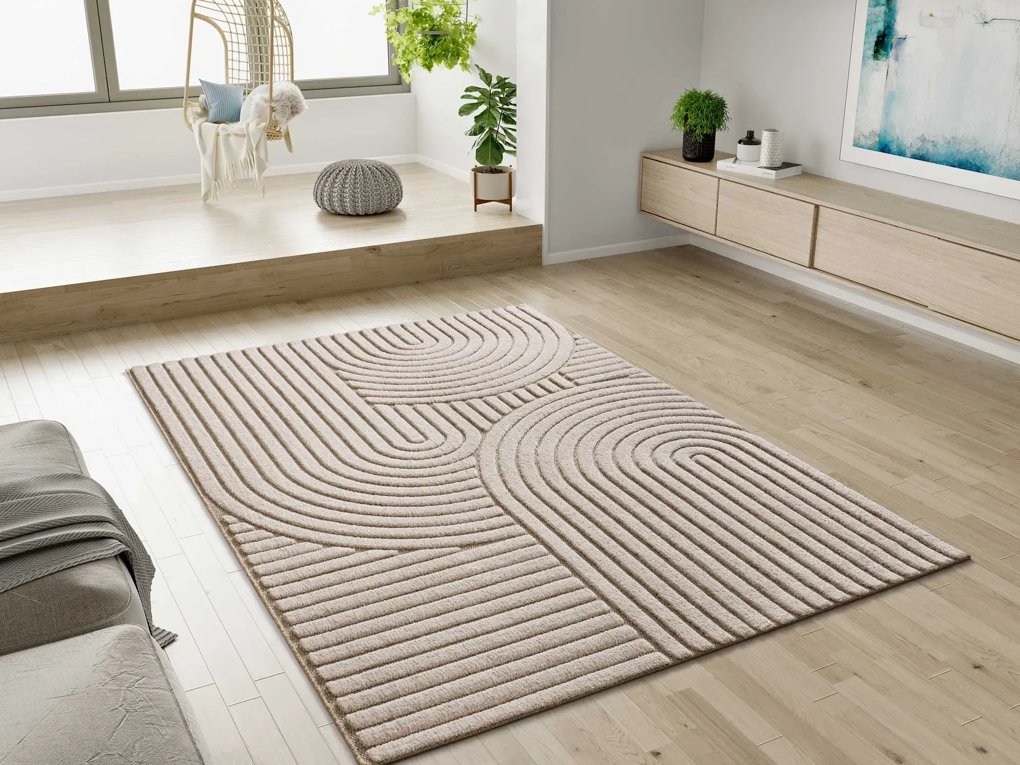 Illustration numéro 2 du produit Tapis à relief scandinave crème 120x170 cm
