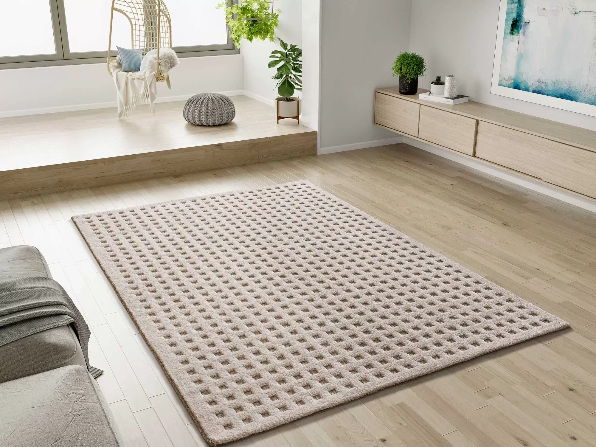 Illustration numéro 2 du produit Tapis à relief scandinave crème 120x170 cm