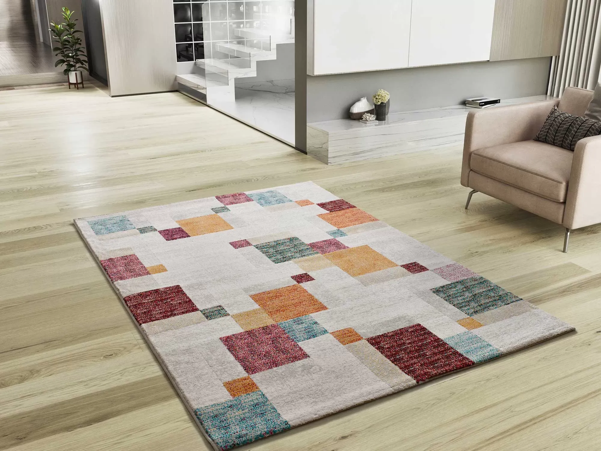 Illustration numéro 2 du produit Tapis géométrique blanc/multicolore 160x230 cm