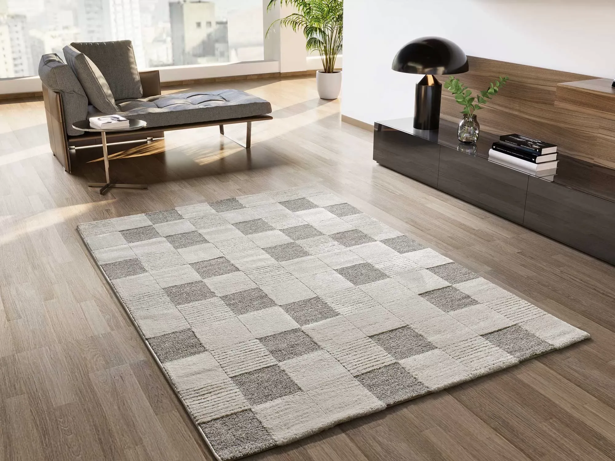 Illustration numéro 2 du produit Tapis à relief damier crème/gris 80x150 cm