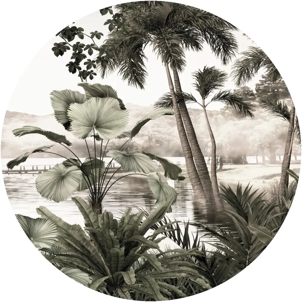 Illustration numéro 2 du produit Papier Peint fresque jungle tropicale vintage 90x90cm