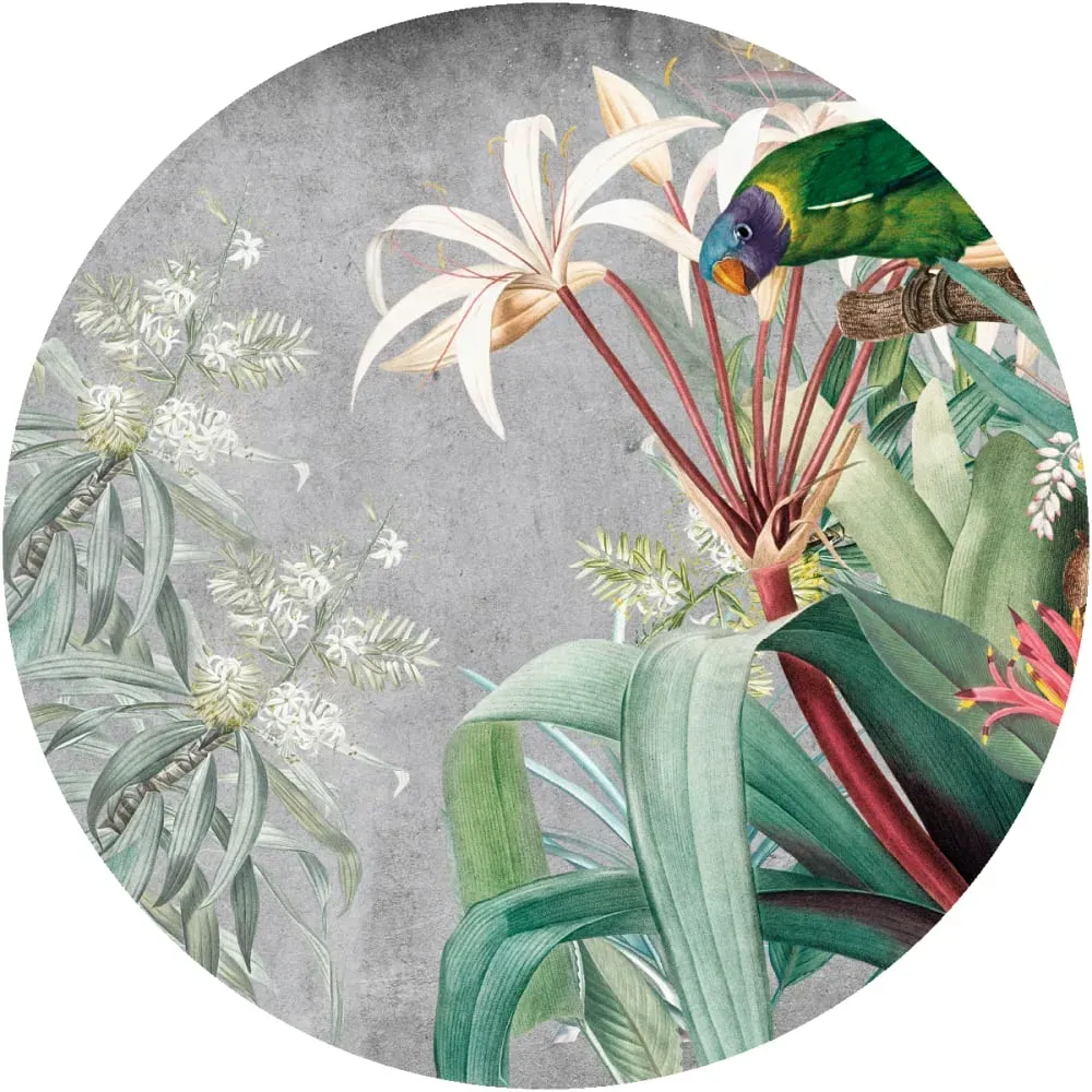Illustration numéro 2 du produit Papier Peint fresque florale vintage et perroquet 90x90cm