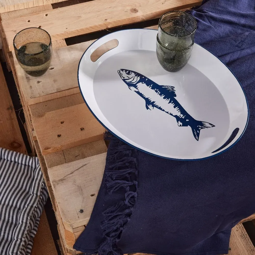 Illustration numéro 2 du produit Plateau en métal motif poisson  33,3x42 cm