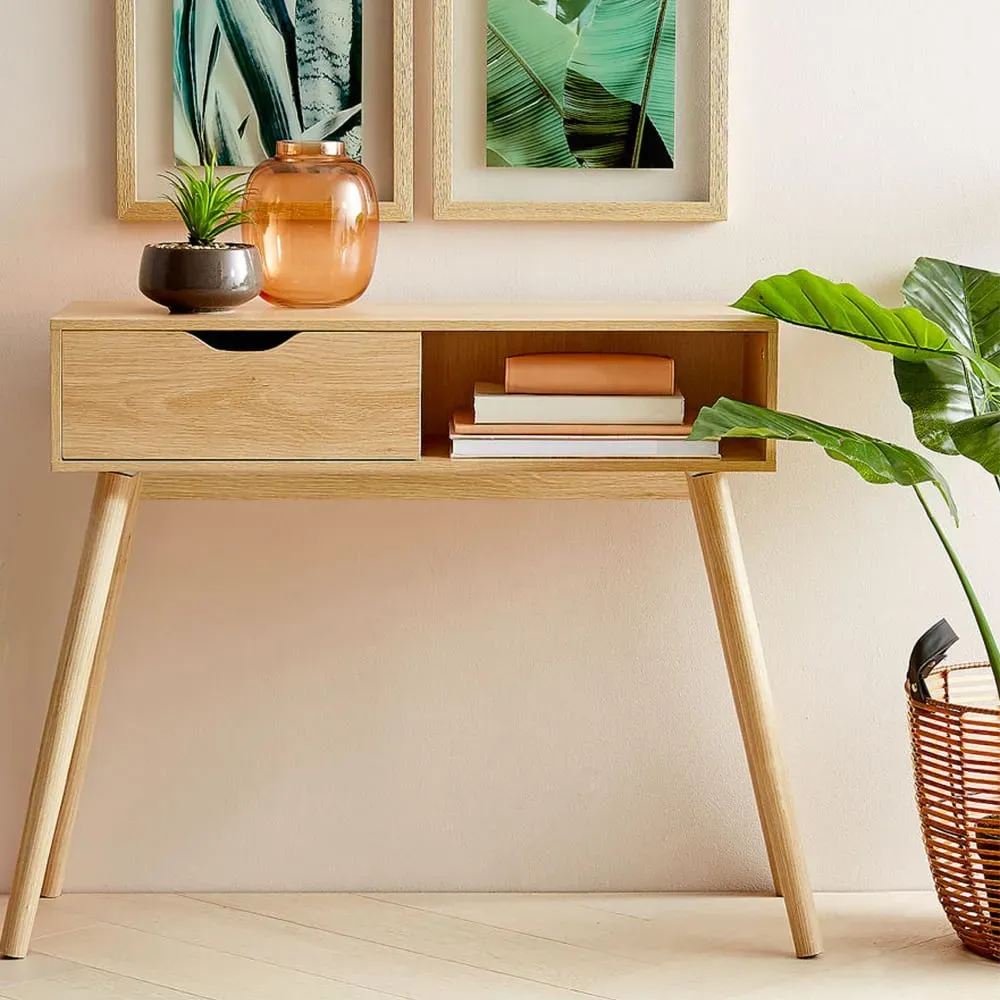 Illustration numéro 2 du produit Console d'entrée en bois 1 casier et 1 tiroir 80x30x72cm