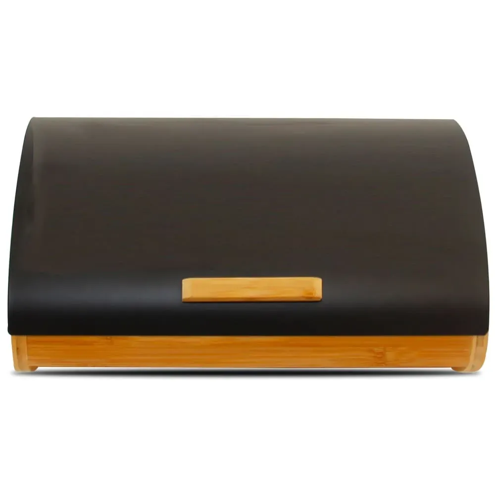 Illustration numéro 2 du produit Boîte à pain en bambou et couvercle en métal noir 36x26.5x16cm