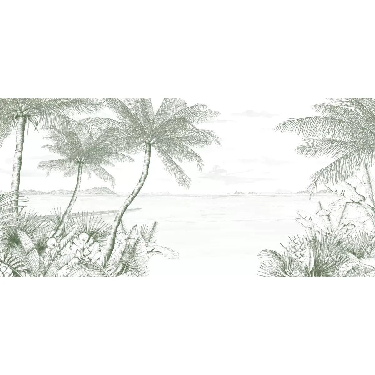 Illustration numéro 2 du produit Papier peint panoramique echappée tropicale vert 300x250cm