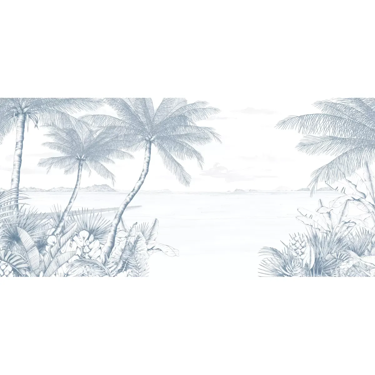 Illustration numéro 2 du produit Papier peint panoramique echappée tropicale bleu 375x250cm