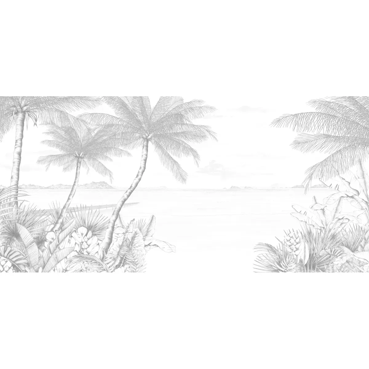 Illustration numéro 2 du produit Papier peint panoramique echappée tropicale gris 300x250cm