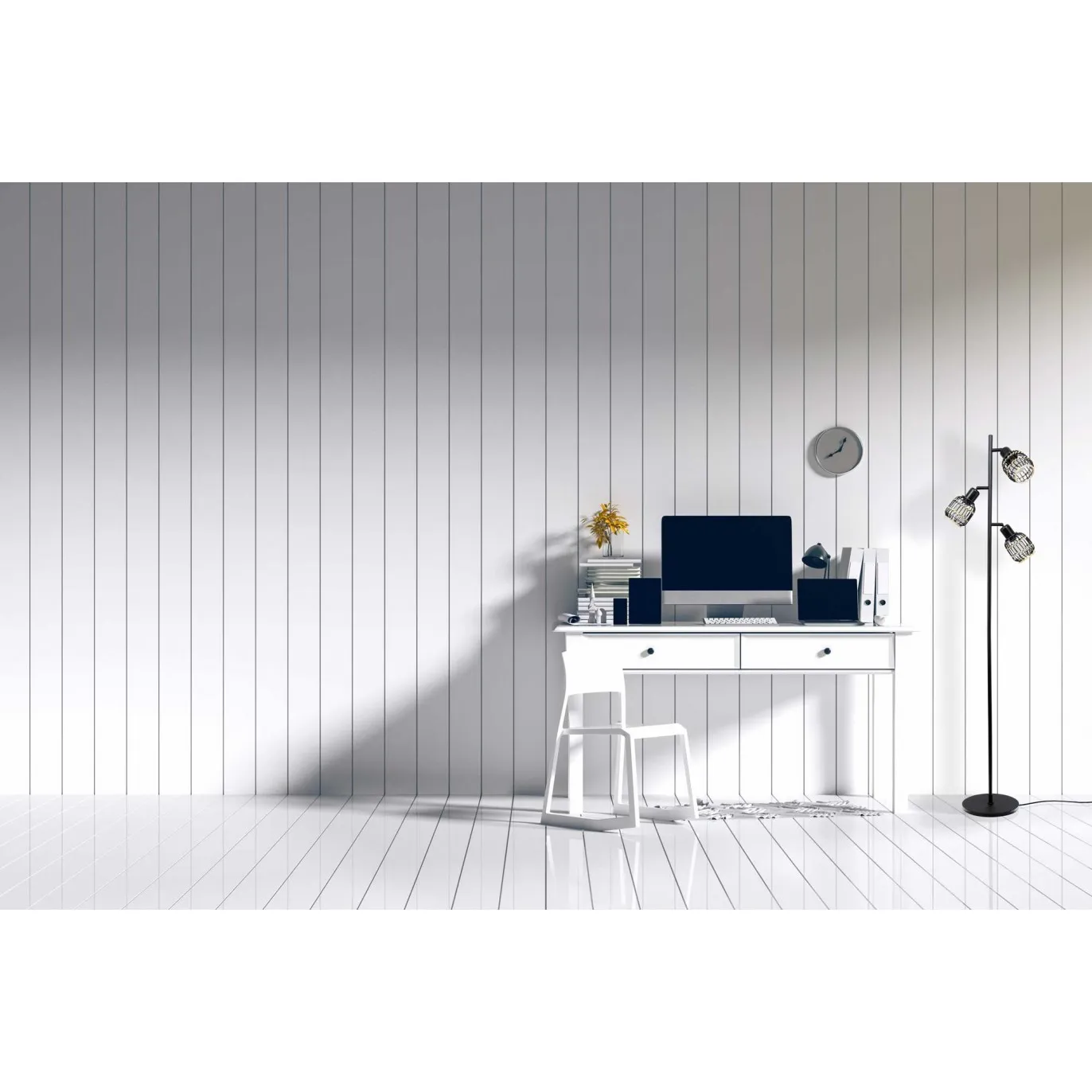 Illustration numéro 2 du produit Lampadaire 3 lumières en rotin noir et naturel