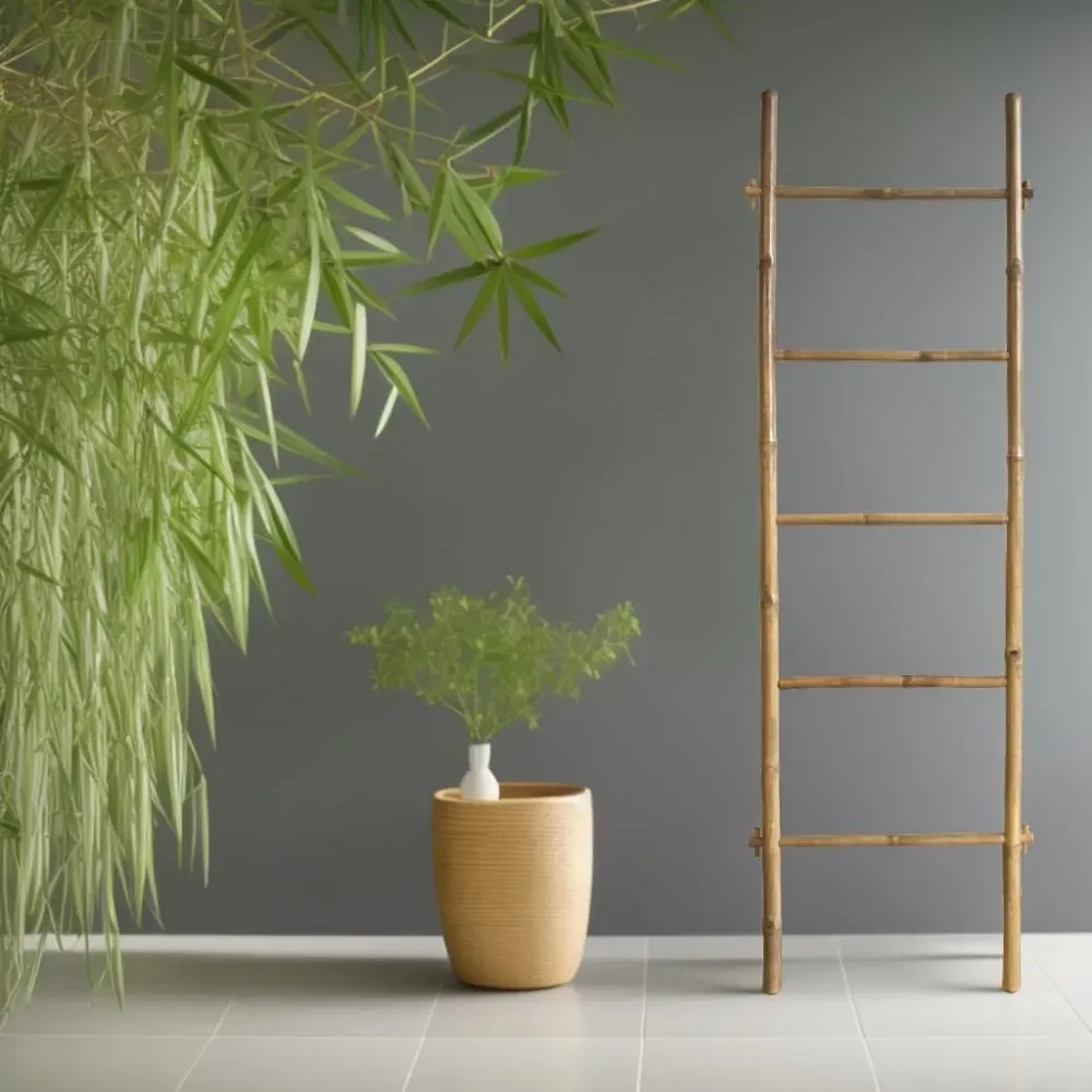 Illustration numéro 2 du produit Échelle porte-serviettes en bambou 5 barres de séchage 180x55x4 cm