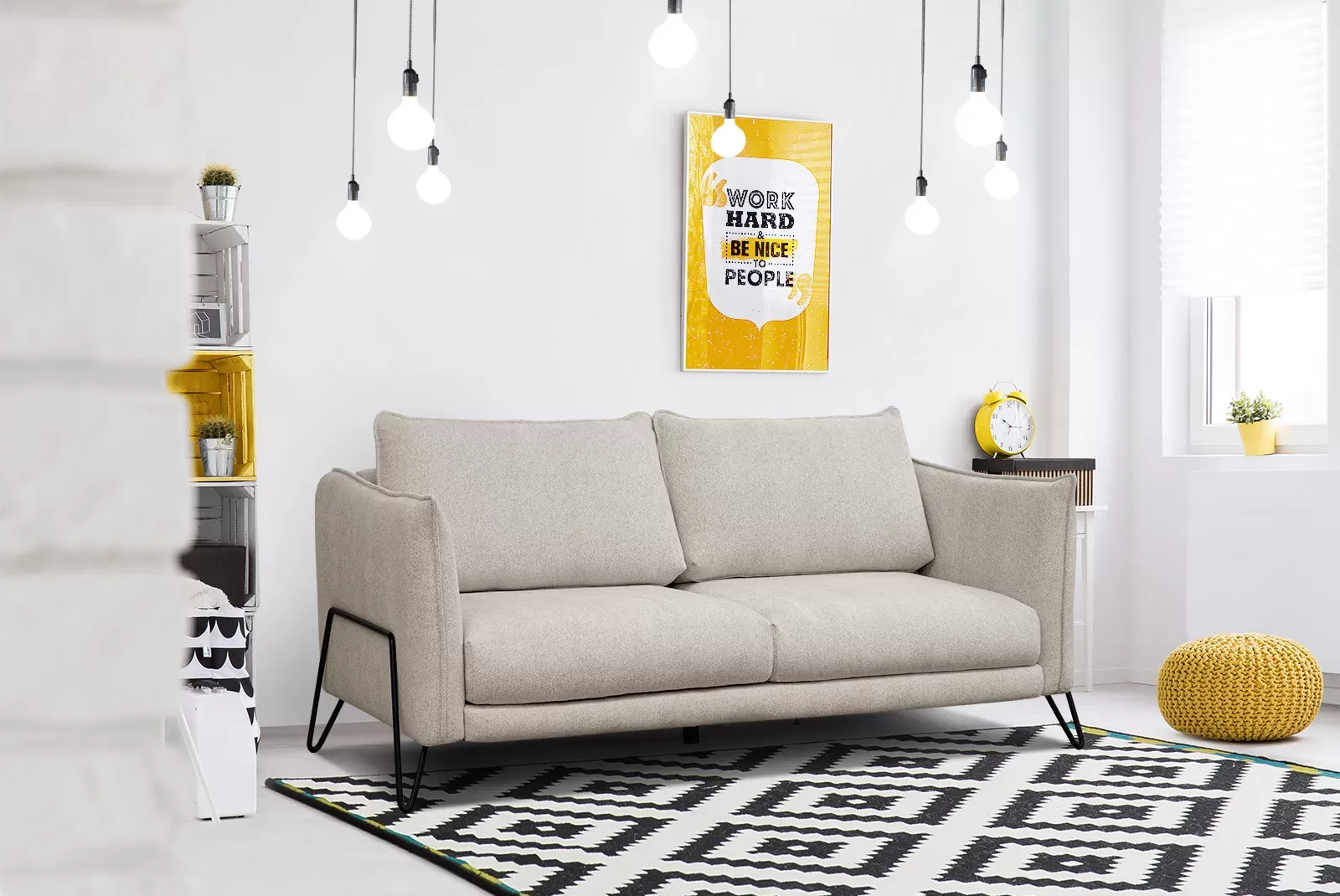 Illustration numéro 2 du produit Canapé droit 3 places tissu beige clair