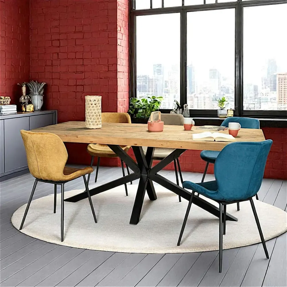 Illustration numéro 2 du produit Table à manger en bois recyclé pied mikado métal noir L200cm