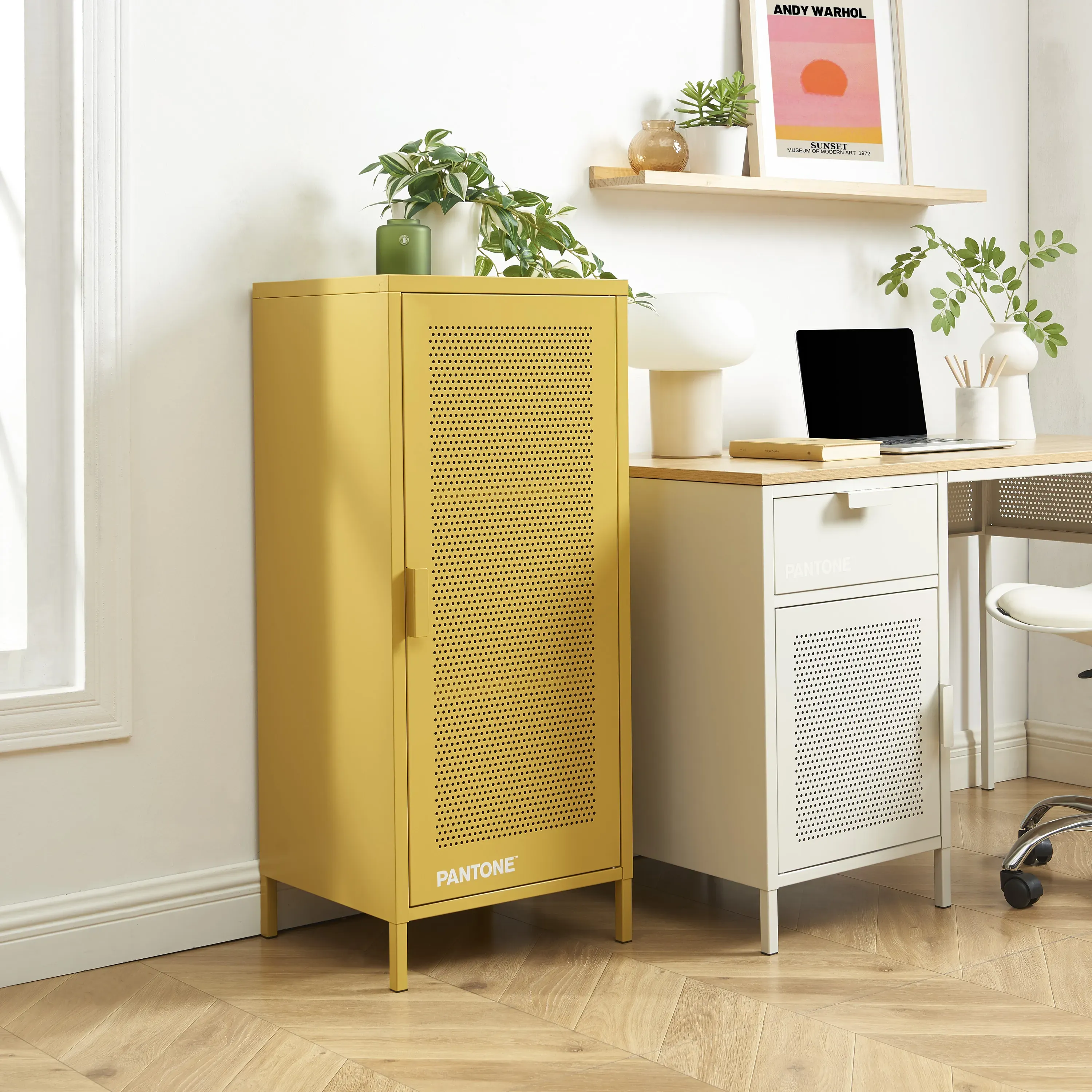 Illustration numéro 2 du produit Caisson de bureau métal jaune moutarde h105cm