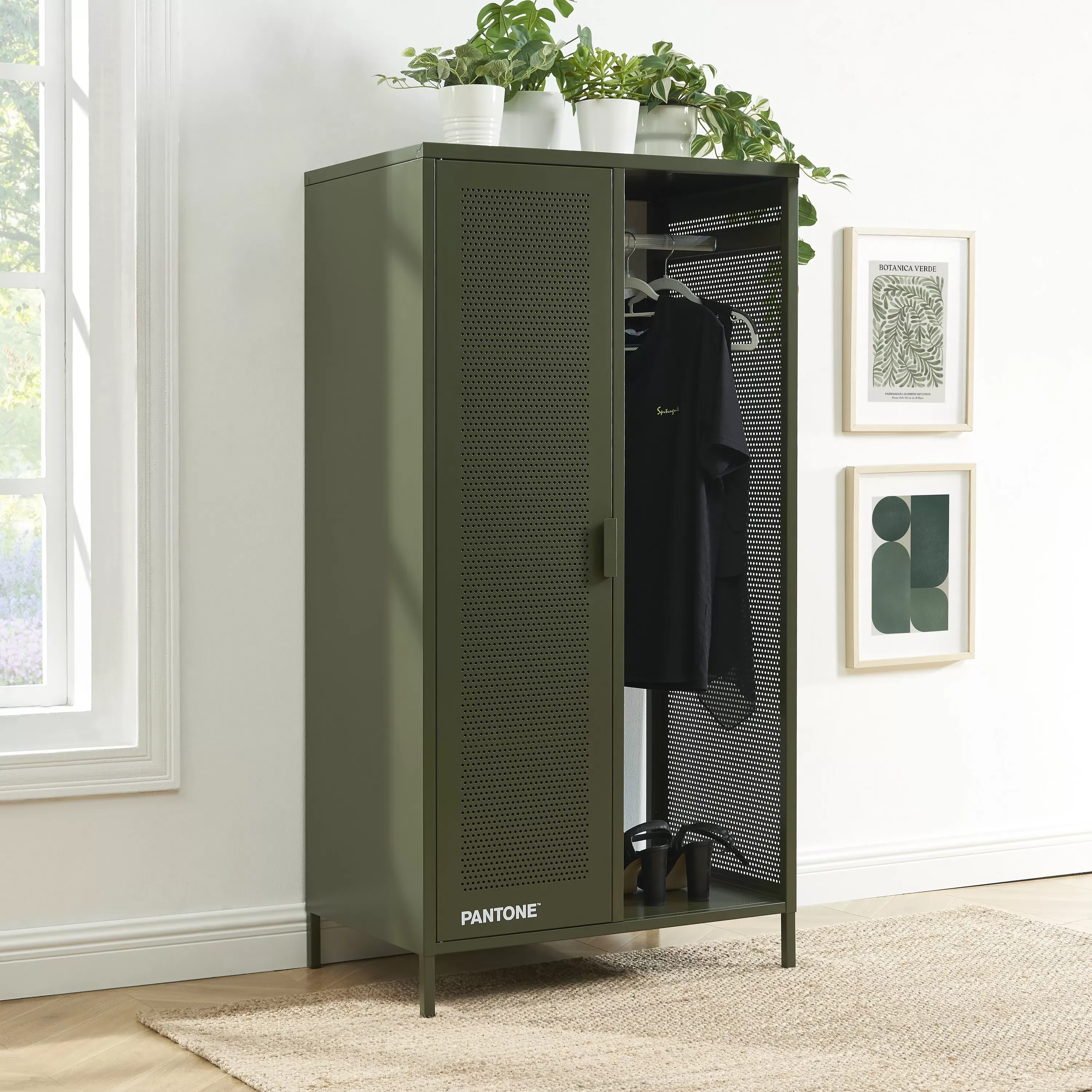 Illustration numéro 2 du produit Vestiaire métal vert olive avec penderie h145cm