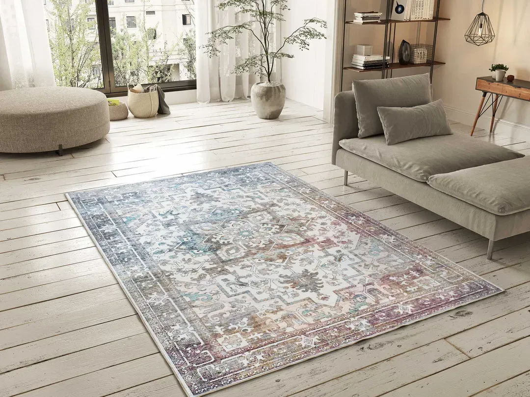 Illustration numéro 2 du produit Tapis vintage blanc/bleu/rouille 160x230 cm