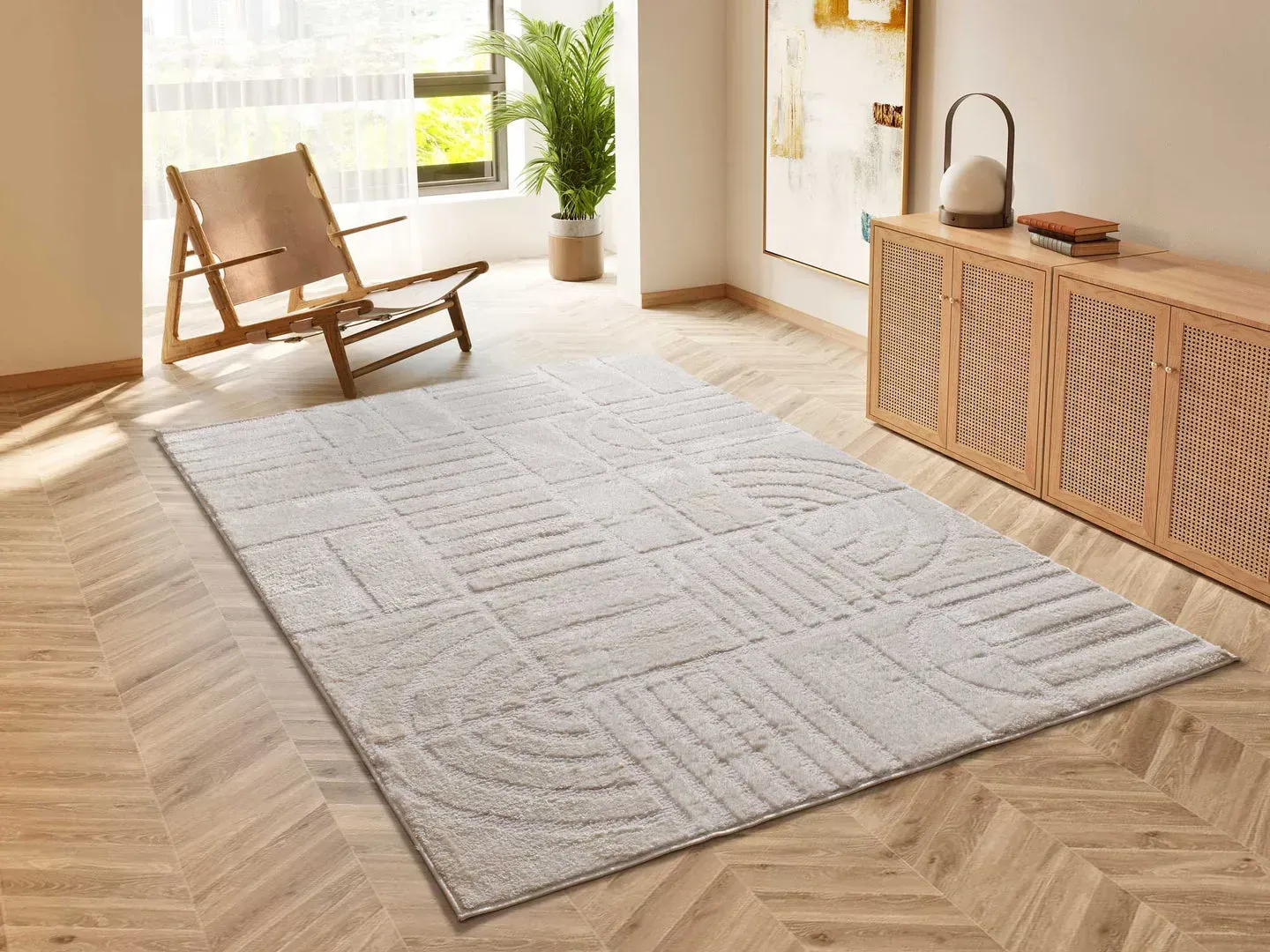 Illustration numéro 2 du produit Tapis à relief géométrique crème 140x200 cm