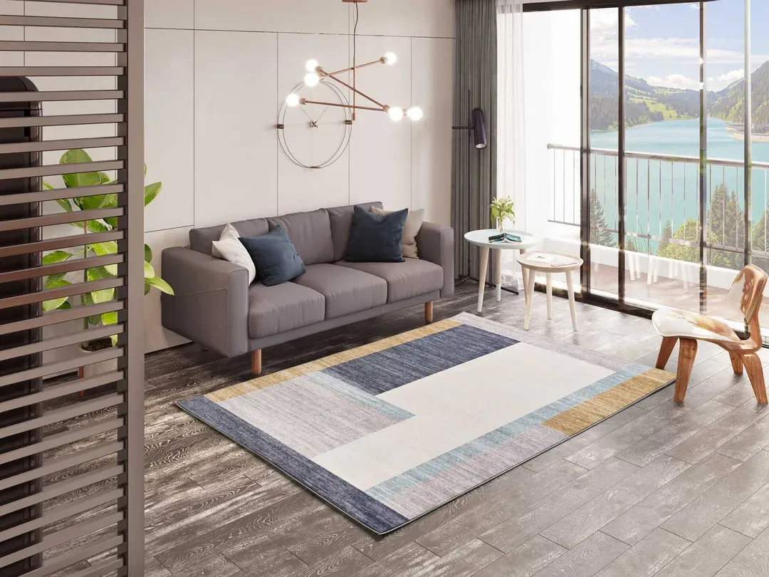 Illustration numéro 2 du produit Tapis géométrique beige/bleu/gris 80x150 cm