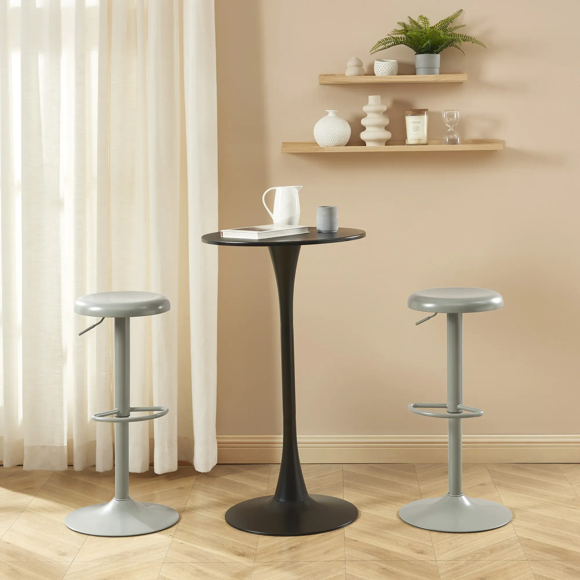 Illustration numéro 2 du produit Tabouret de bar en métal gris mat piètement gris