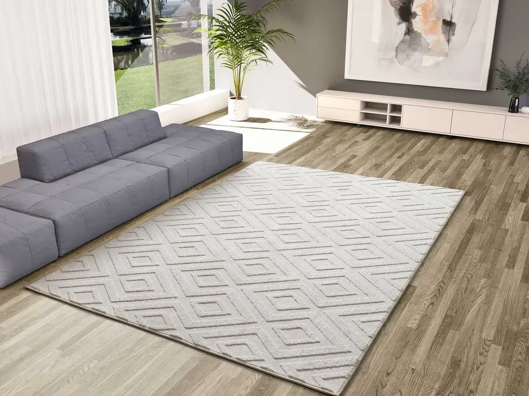 Illustration numéro 2 du produit Tapis lavable à relief blanc 200x290 cm