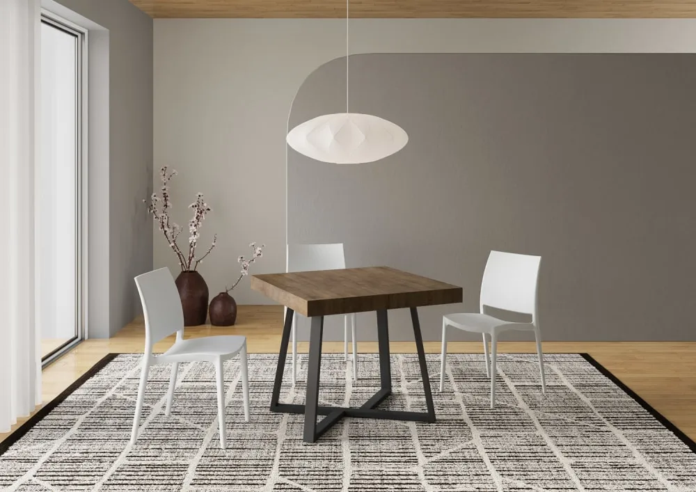 Illustration numéro 2 du produit Table extensible 90x90/194 cm effet bois noyer