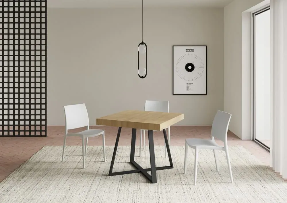 Illustration numéro 2 du produit Table extensible 90x90/194 cm effet bois chêne nature
