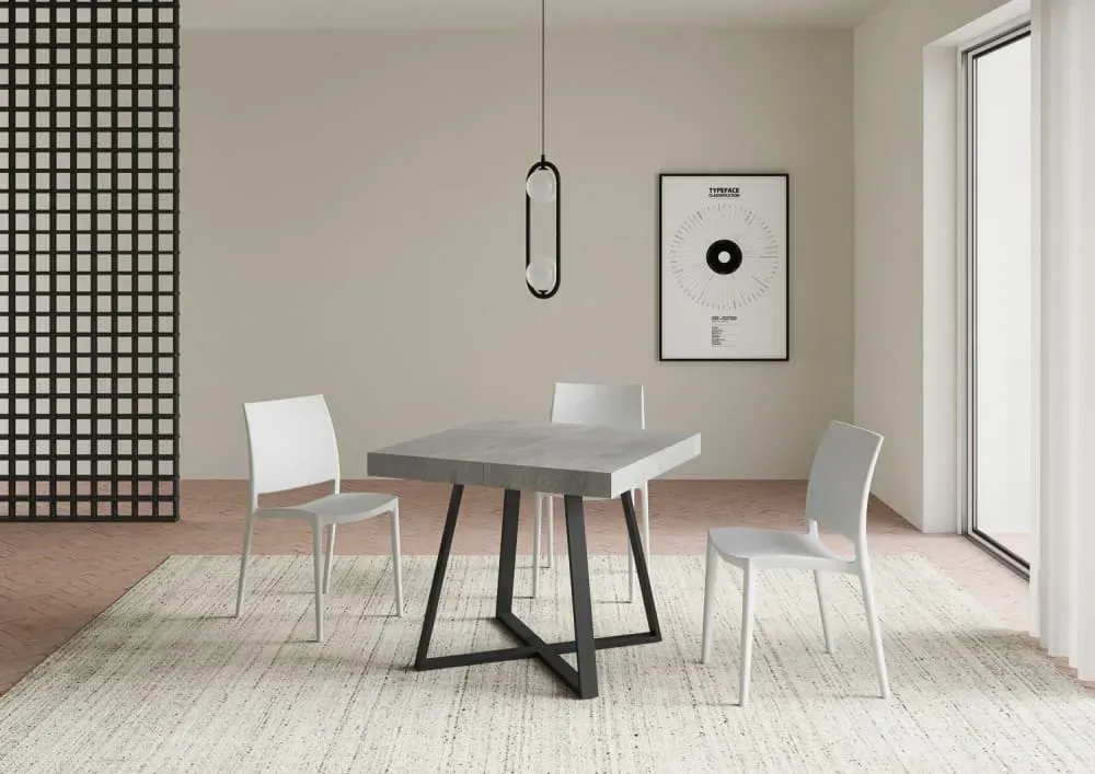 Illustration numéro 2 du produit Table extensible 90x90/194 cm effet bois gris béton