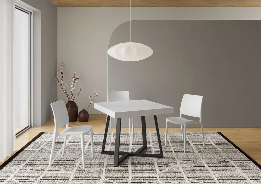 Illustration numéro 2 du produit Table extensible 90x90/194 cm effet bois frêne blanc