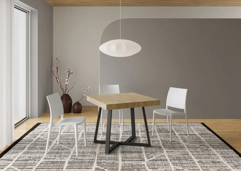 Illustration numéro 2 du produit Table extensible 90x90/194 cm effet bois chêne nature