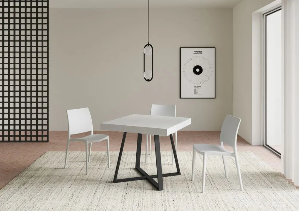 Illustration numéro 2 du produit Table extensible 90x90/194 cm effet bois frêne blanc