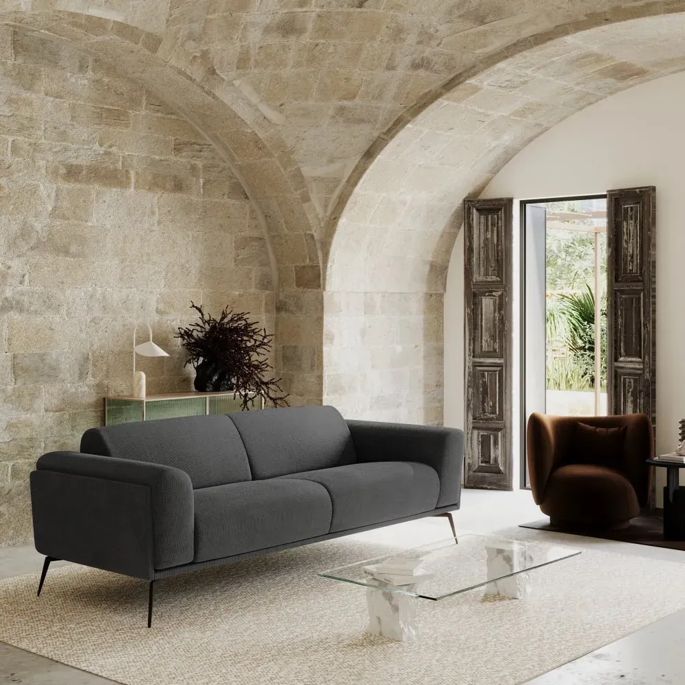 Illustration numéro 2 du produit Canapé 3 places tissu tramé gris anthracite 220cm